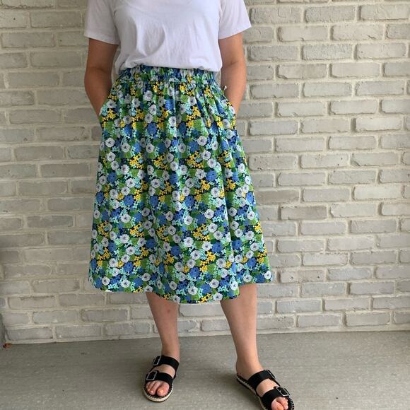 1901 Floral Midi Skirt Blues Green Gold Floral Small NWT - Picture 1 of 6